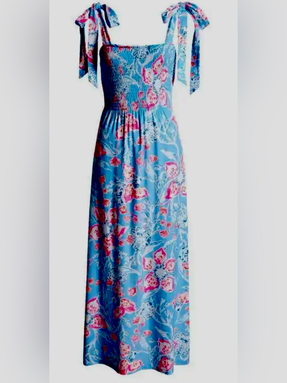 Lilly Pulitzer Kailua Floral Smocked Tie Shoulder Maxi Sundress